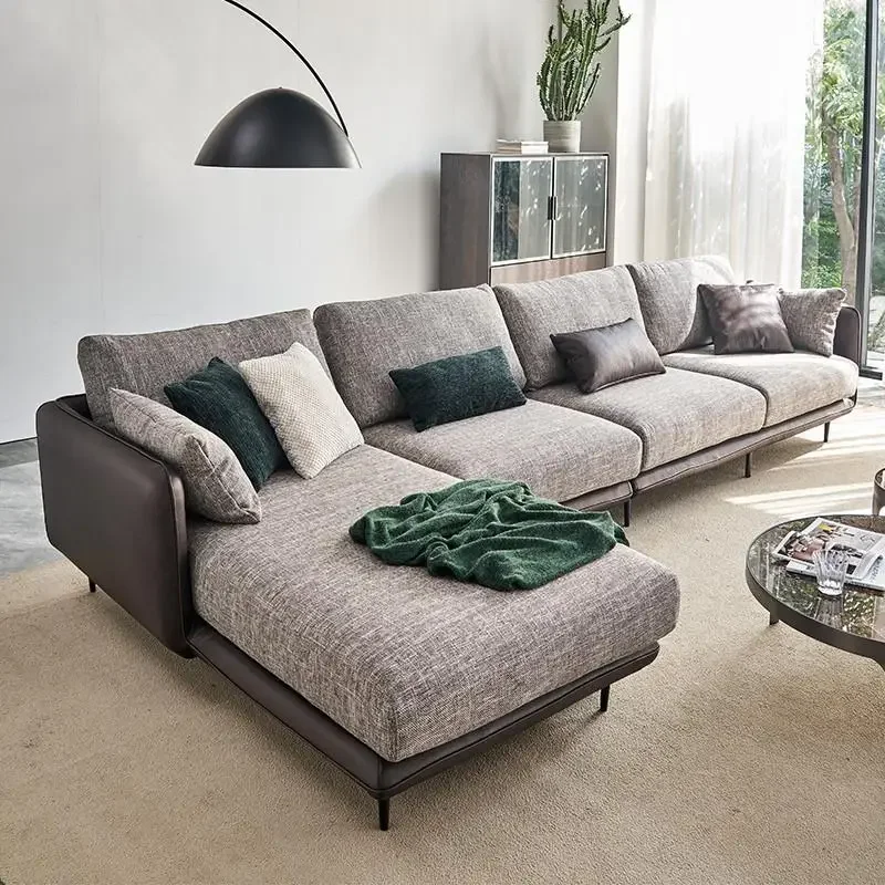 Italian minimalist cotton and linen fabric sofa size apartment Nordic contrasting color three or four people living room latex