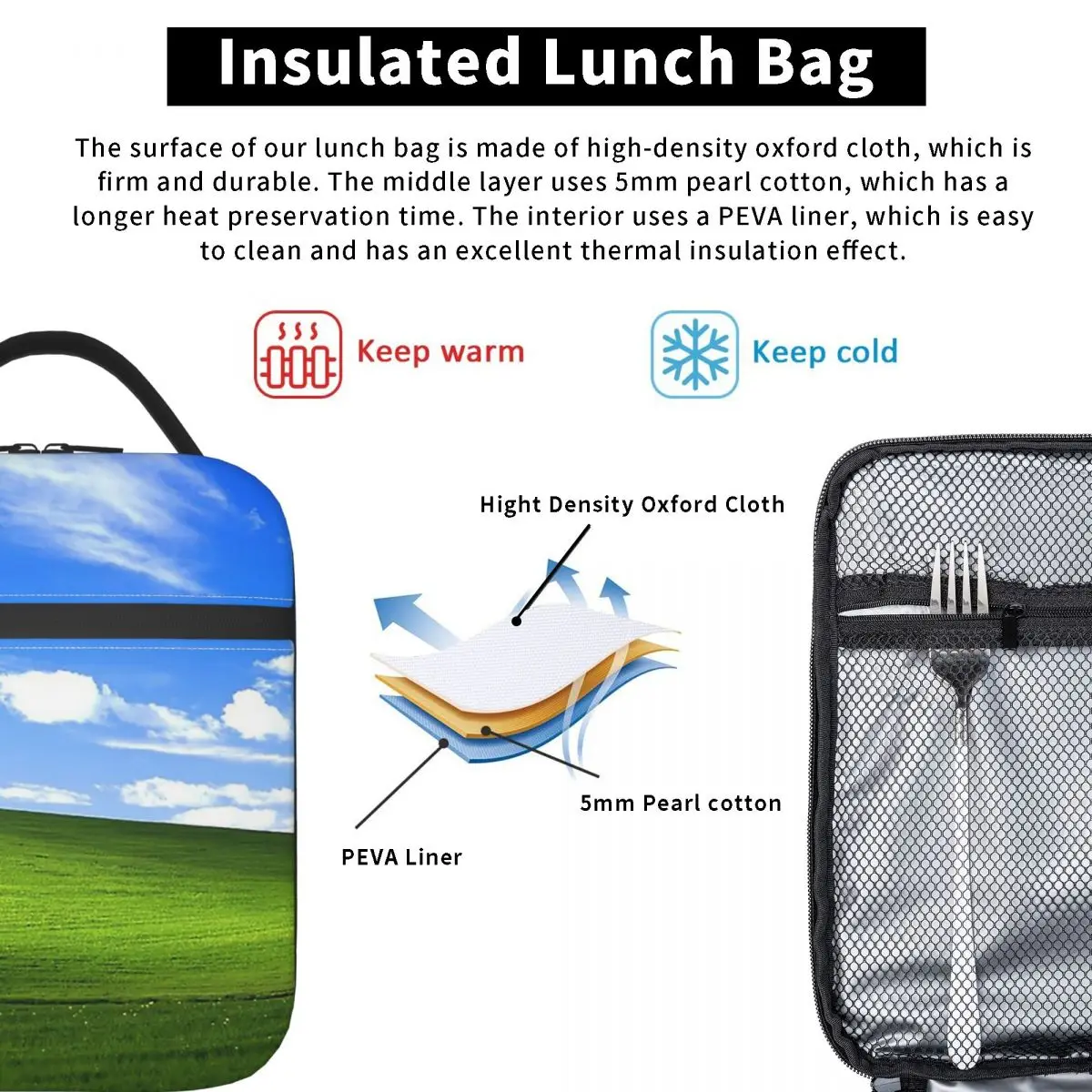 Windows XP Wallpaper Insulated Lunch Bag for Women Children Portable Food Boxes Thermal Lunch Box Tote