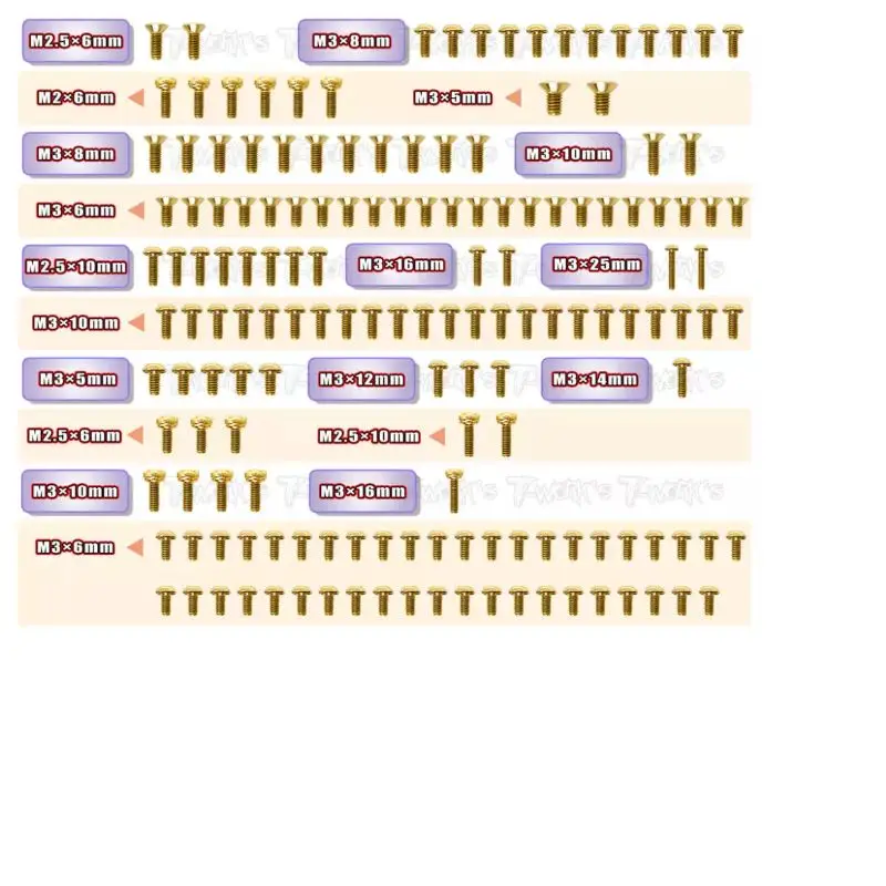 Original T works  GSS-750EVO Gold Plated Steel Screw Set 155pcs. ( For Serpent 750 EVO ) Professional Rc part