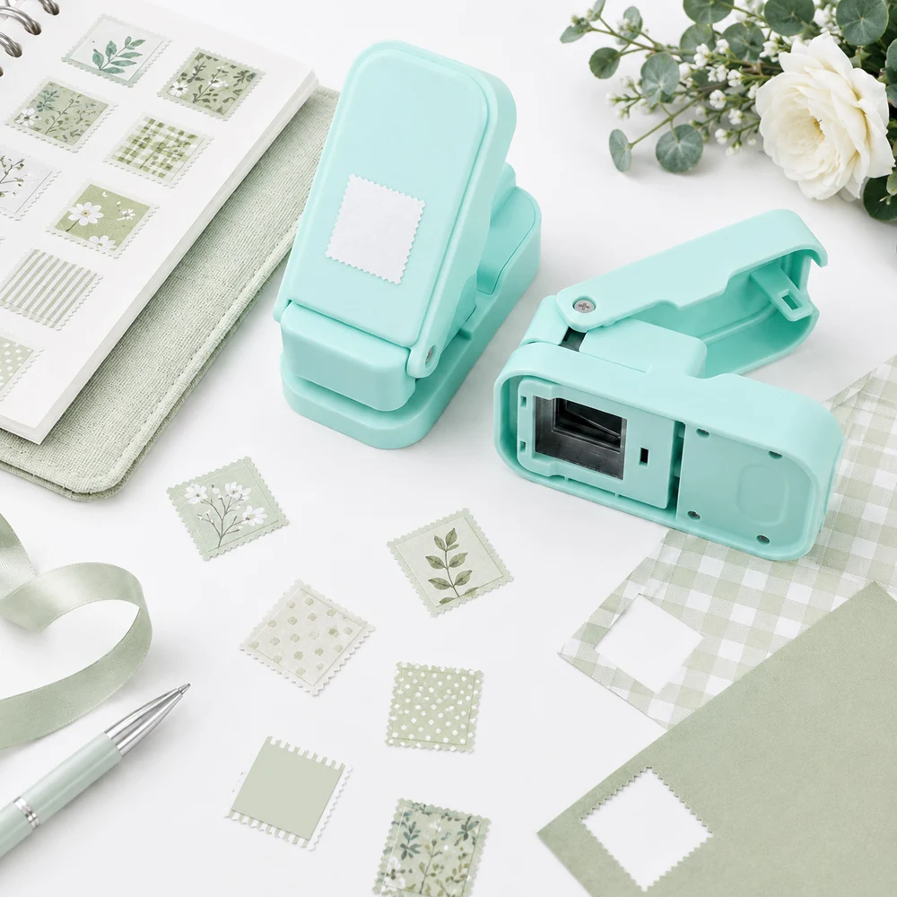 Layering Serrated-Edge Square Paper Punches Lever Action Craft Punch for Scrapbooking, Nesting Postage Stamp Style Craft Punches