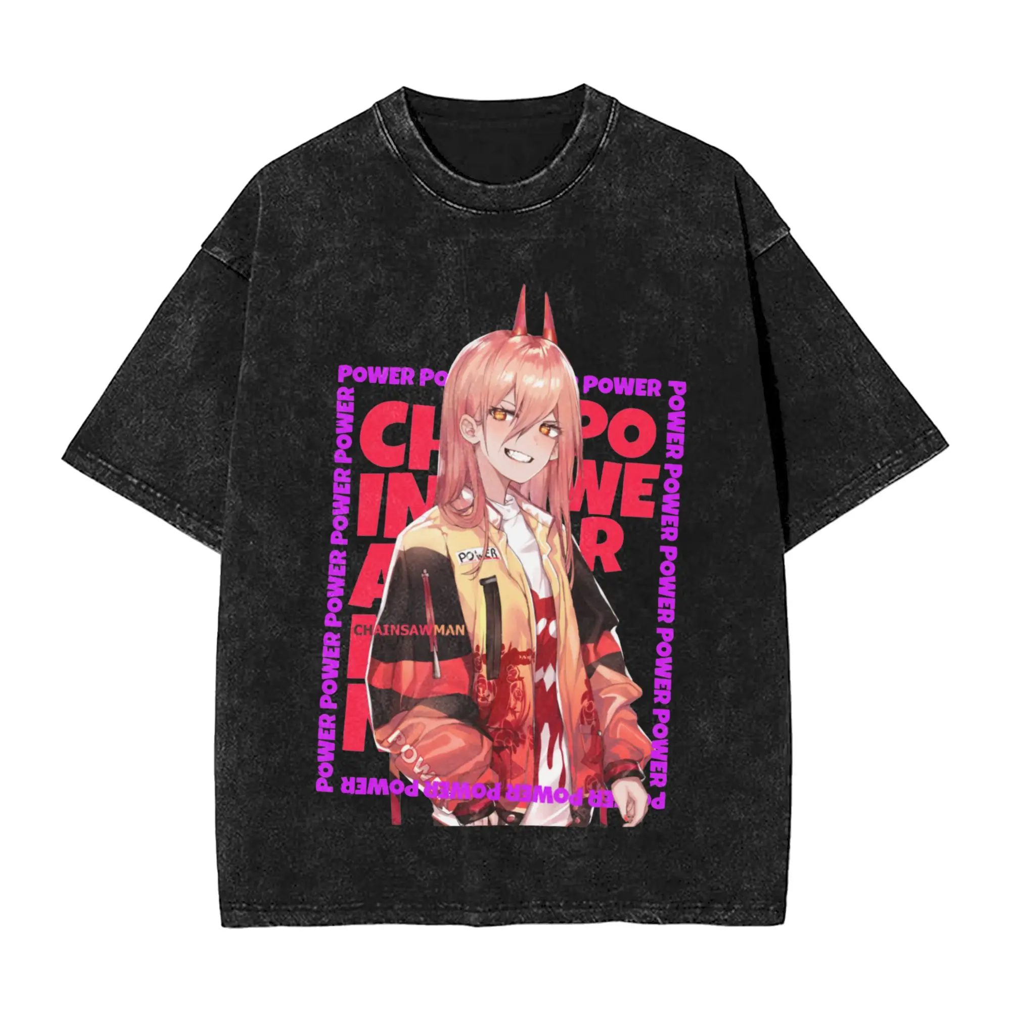 Power Chainsaw Man Manga Washed T Shirt Streetwear Hip Hop Fashion T-Shirt Chainsawman Tees for Men Women Short Sleeve Harajuku