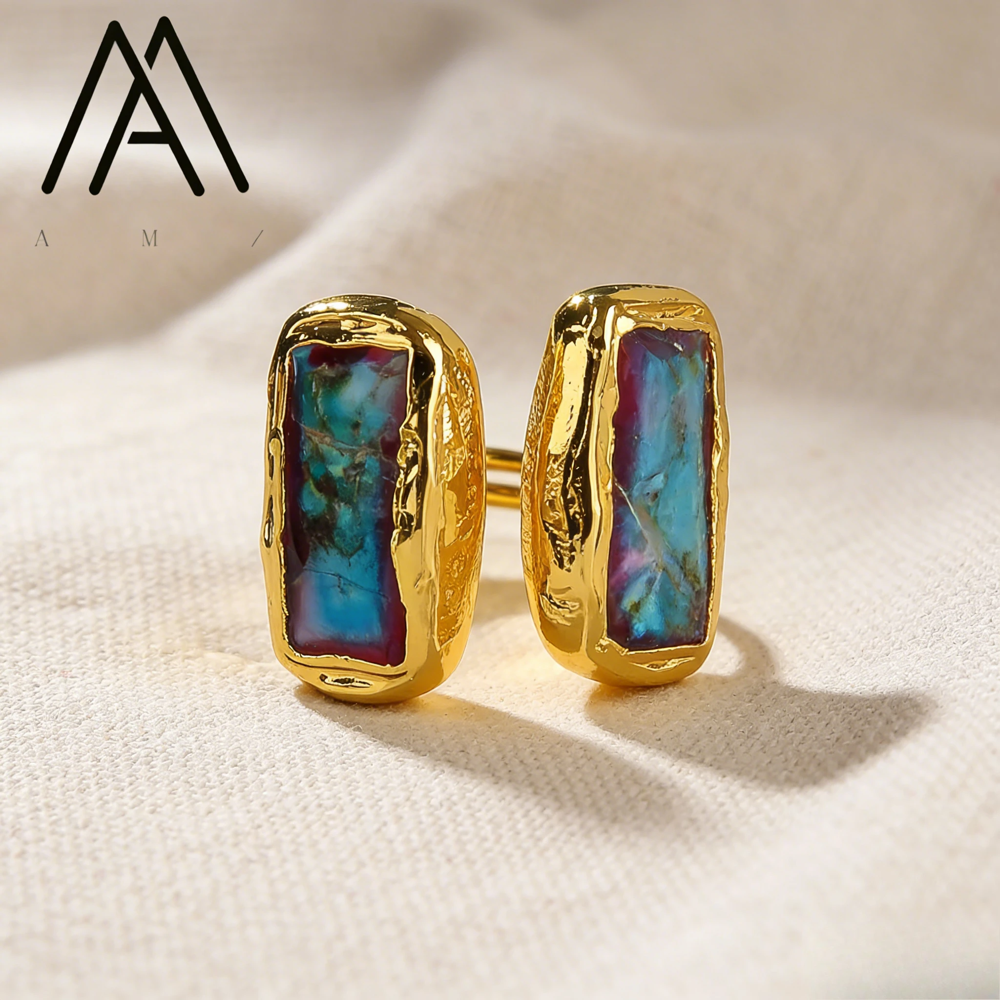 

Retro Imperial Jasper Ring Bezel Setting Open Ring Trendy MultiColor Trendy Gemstone Jewelry Wedding Holiday Gift Adjustable