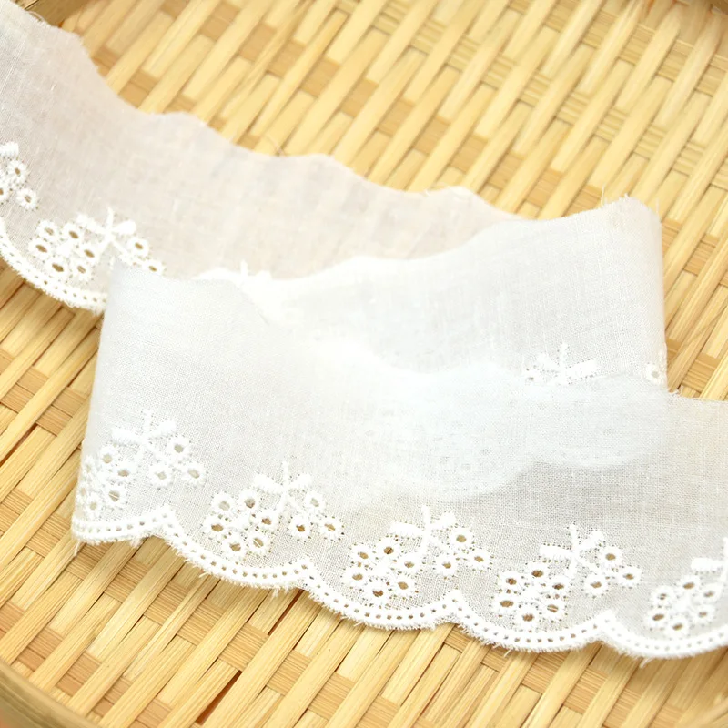 White Cotton Lace Trims for Costume Dress, Trimmings Ribbon, Applique Strip, DIY Sewing Lace Fabric, 5 Yards, 4cm Width