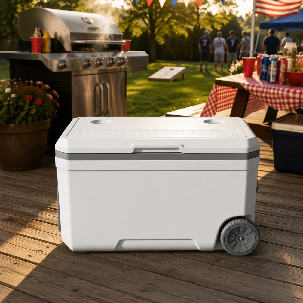 Custom 120L Large Capacity Outdoor Camping Cooler With Wheels Handle Thermal Insulation Heat Preservation Modern Design Portable