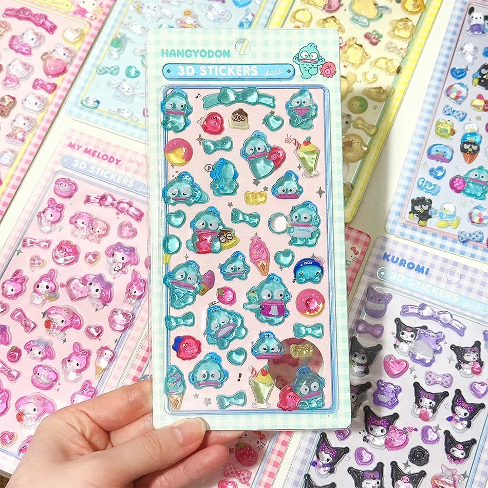 1/8 Uds. Pegatinas 3D Sanrio Sanrio Kuromi Pochacco Hellokitty My Melody Cinnamoroll Hangyodon funda bolsa decoración regalos de cumpleaños