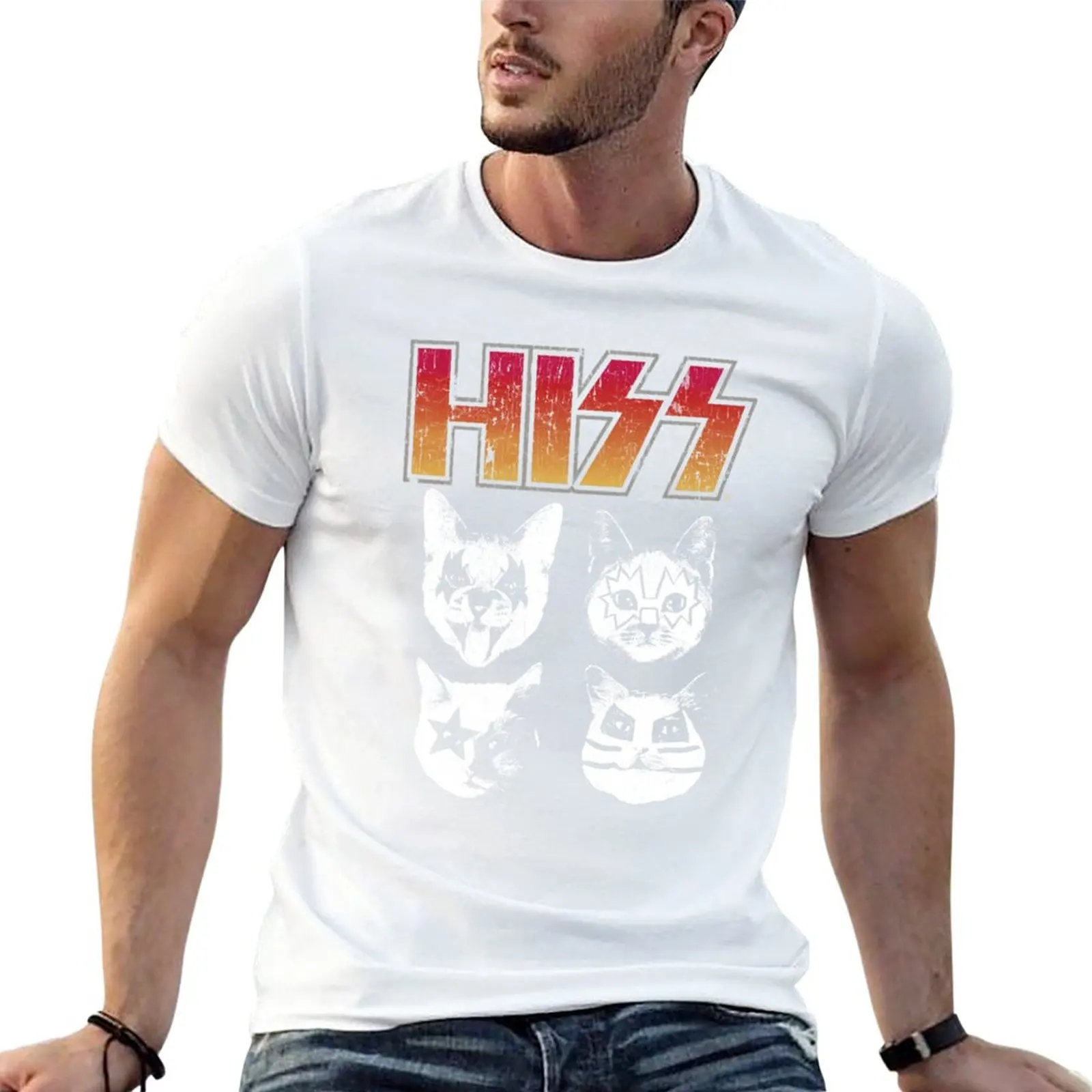 

New HISS Cat Funny Cats Kittens Rock Music Cat Lover Hiss T-Shirt t-shirts man funny t shirts oversized t shirts for men