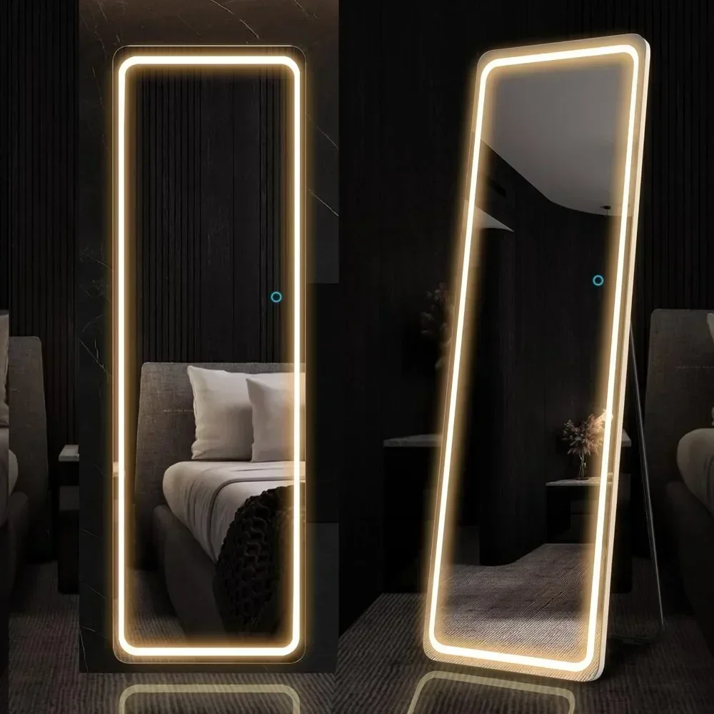 

LED Full Length Mirror - Floor Standing, Wall Mount, Dimming, 3 Color Lights for Bedroom, Living Room