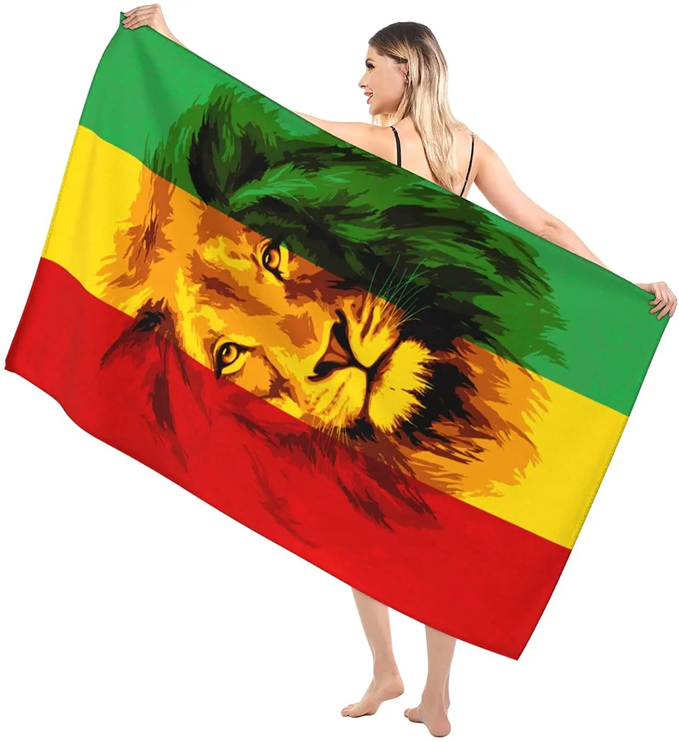 Microfiber Beach Towel Reggae Rasta Flag Lion Bath Towels Sandproof Quick Dry Pool Towels Swim Travel Beach Blanket