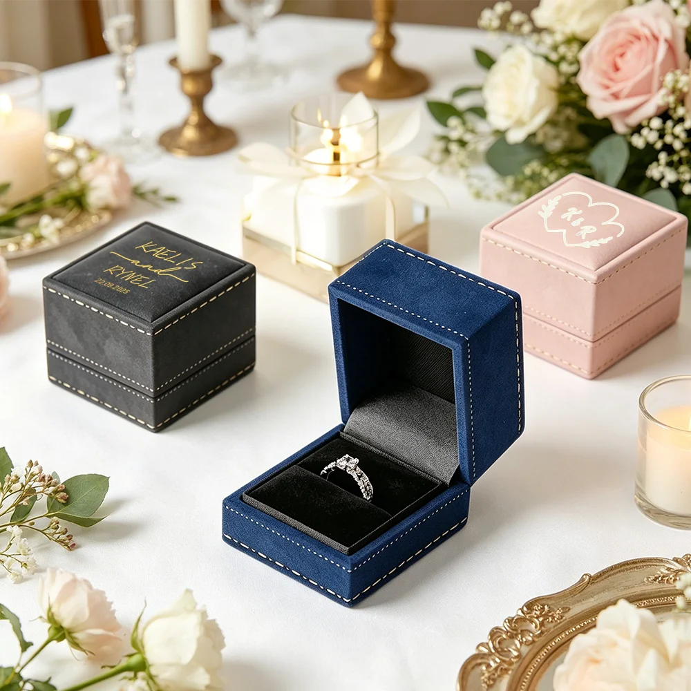 Custom Printed Velvet Ring Box,Personalized Logo Name Design,Single Ring Slot,No Rings Included,Gift For Proposal Anniversary