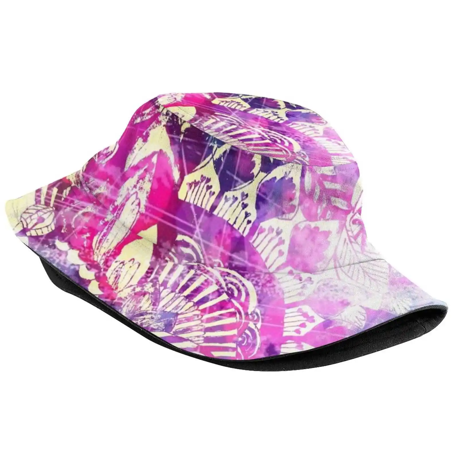 Shake A Tail Feather - Lilac Dreams Flat Top Breathable Bucket Hats Peacock Pattern Hand Drawn Artist Dance Beauty Shine Zen