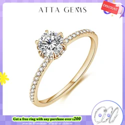 Attagems Round Cut 1.0CT Moissanite Rings for Women Handmade 6.5mm 925 Sterling Silver Wedding Engagement Ring Gift Fine Jewelry