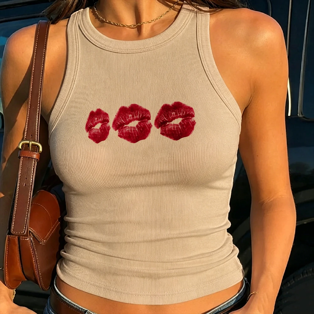 Lip Kiss Women's Spaghetti Strap Tank Top, Summer Top, Casual Wear, Date Night Top, Gift for Her, Valentine's Day Apparel