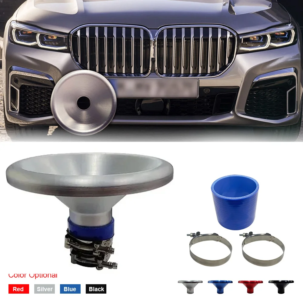 

Car Uinversal Aluminum Air Intake Turbo Horn Cover 2.75"Car Bellmouth Velocity Stack Adapter & Silicone Hose & T-bolt Clamps