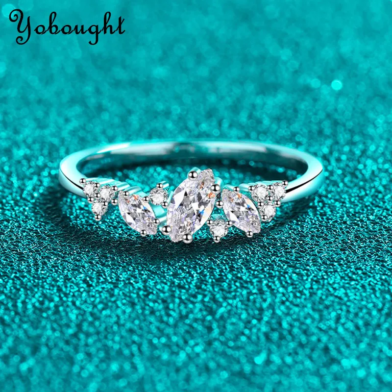 

0.58cttw Marquise Cut Weeding Moissanite Rings for Women Double Halo High Quality 925 Sterling Silver Half Eternity Band VC