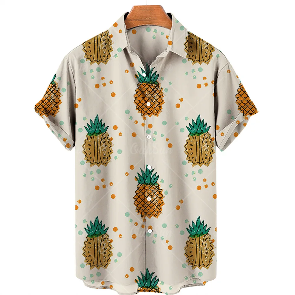 

2022 New Men's Short Sleeve Hawaiian Shirts Summer Beach Vacation Fruit Print Casual Shirts