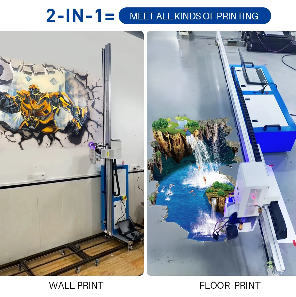 2-IN-1 Wall Printer Machine 3D Automatic Double DX7 Print Head Five Colors UV ink High Efficiency