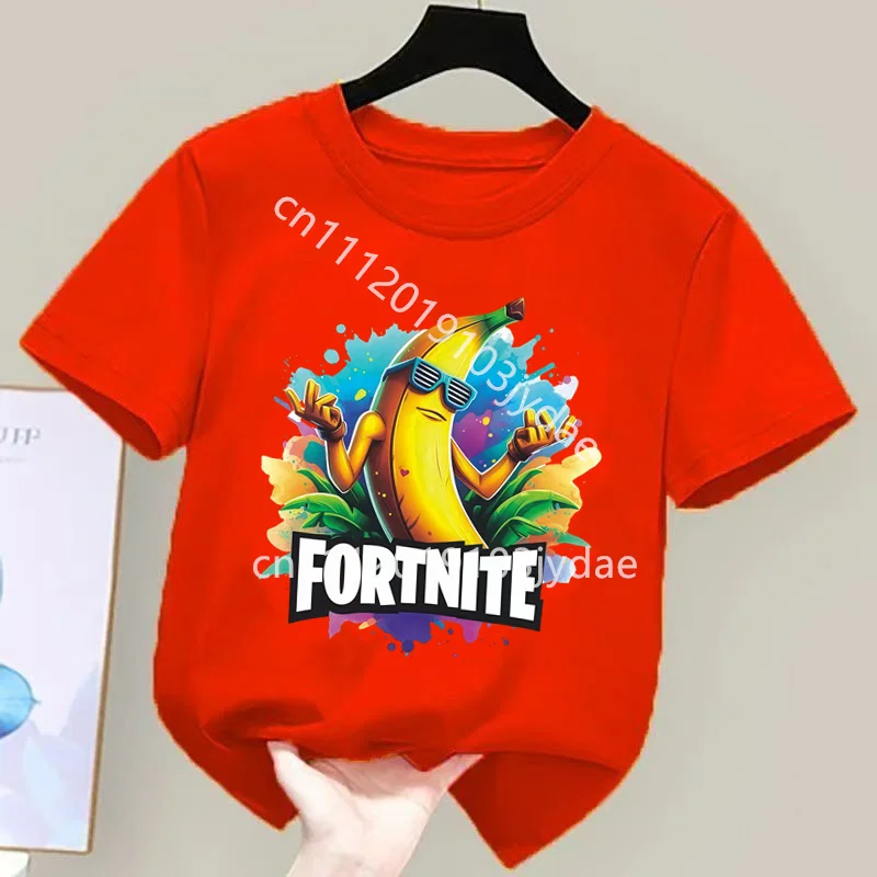 Fashion Short Sleeves Tees Clothes Gift Fortnites Cotton Red T-shirts Cartoon Game Fortress Night Boys Girls Kids Shirt Tops