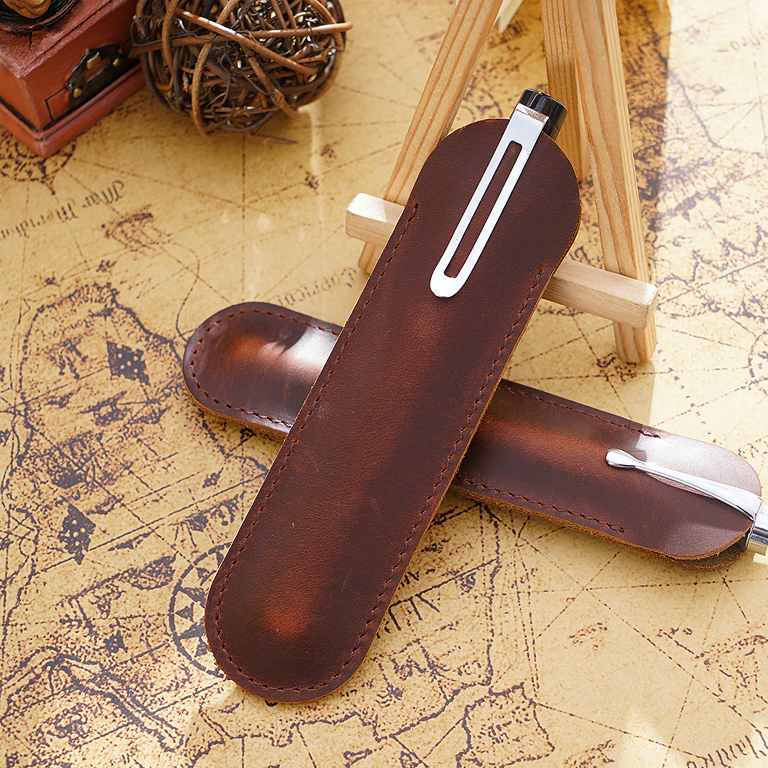 Aiguoniu handgemachte Echt leder Stift Tasche Rindsleder Bleistift Tasche Vintage Retro-Stil Zubehör für Notebook