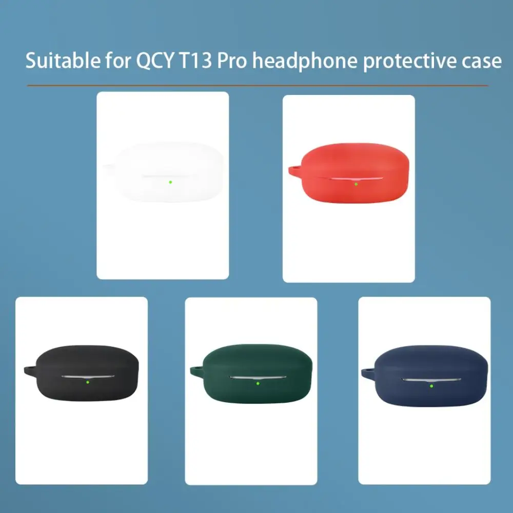 Capa de silicone para fone de ouvido, à prova de poeira, anti-queda, capa para fone de ouvido bluetooth com chaveiro à prova de choque para qcy t13 pro