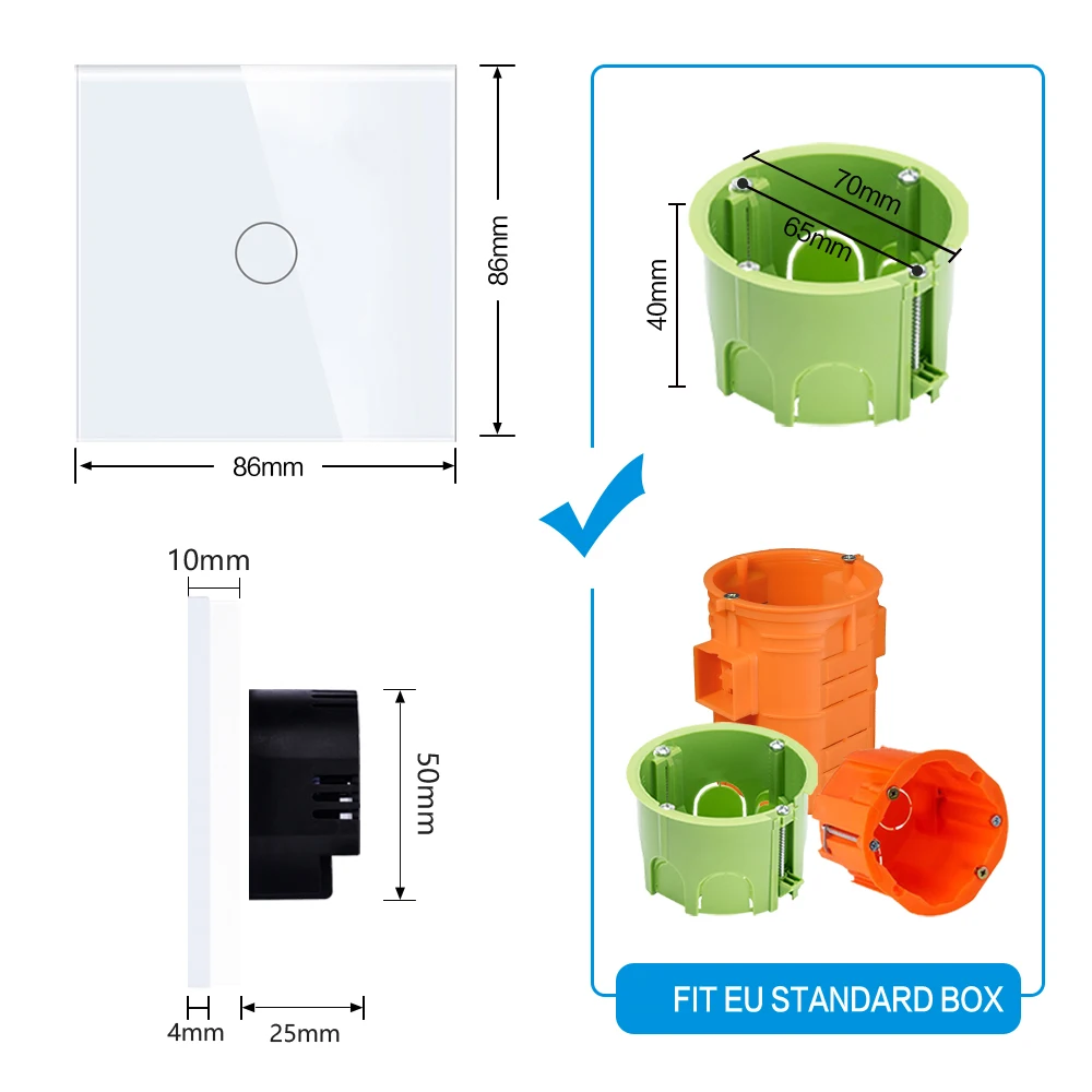 Tawoia Touch Doorbell Switch EU Standard Crystal Glass Panel LED Backlight Door Bell 1 Gang Switch 86*86mm Home Improvement