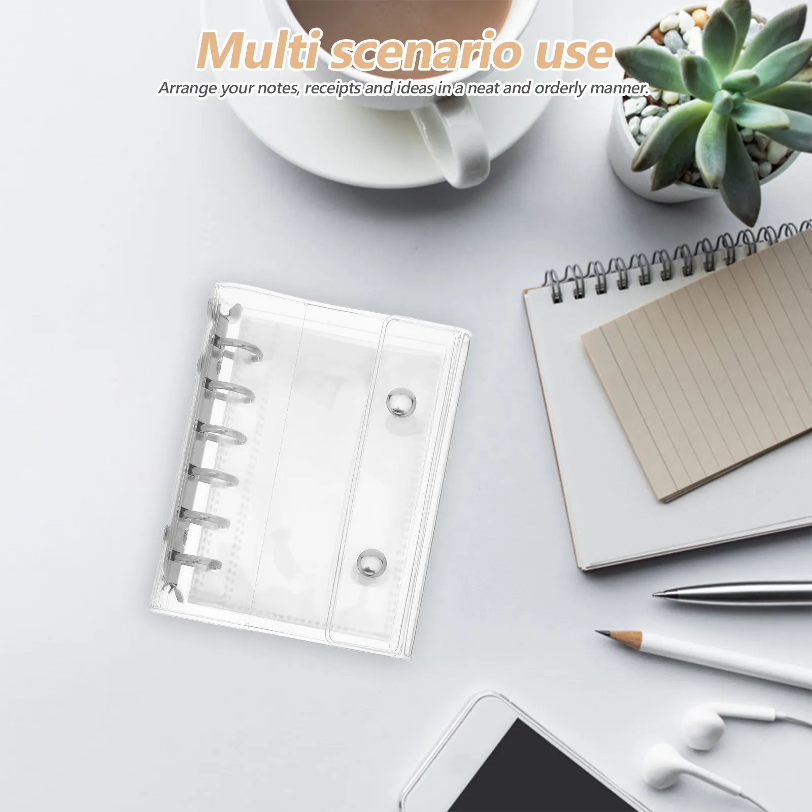 

1Set Portable A7 Planner Binder Clear Cover Refillable Mini Binder with 5 Rings Inner Paper Pockets Snap Closure for Index Cards