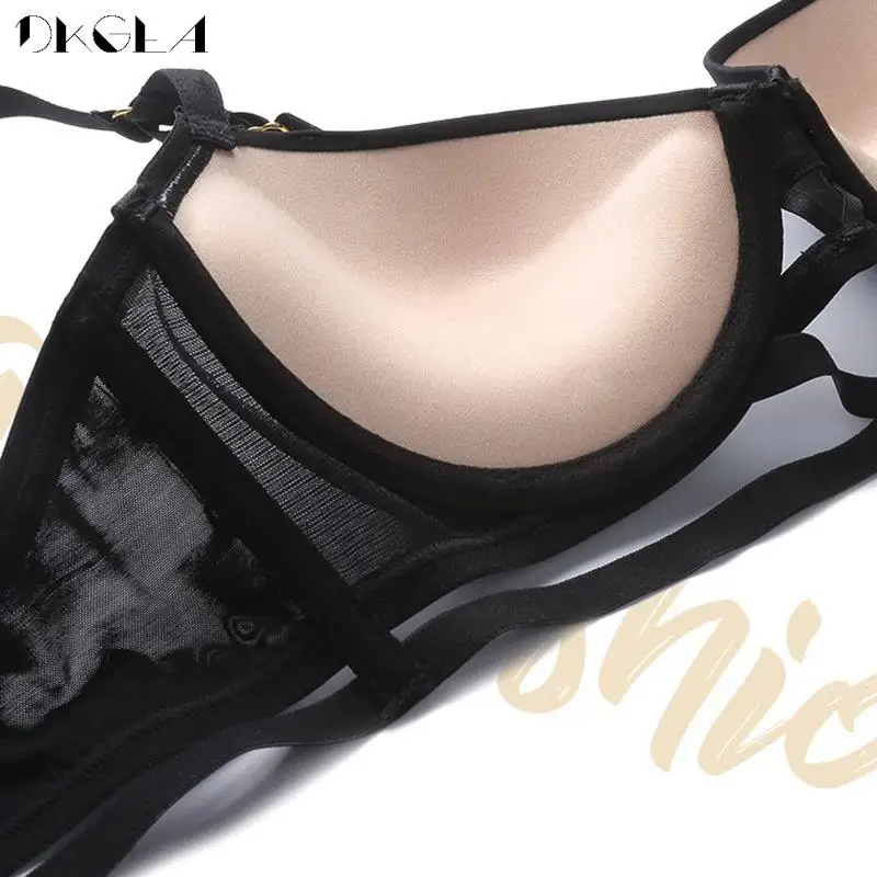 Black New Women Underwear Set Sexy Bras Deep V Brassiere Bandage Thick Padded Push Up Bra Set Female Plus Size C D Cup Lingerie