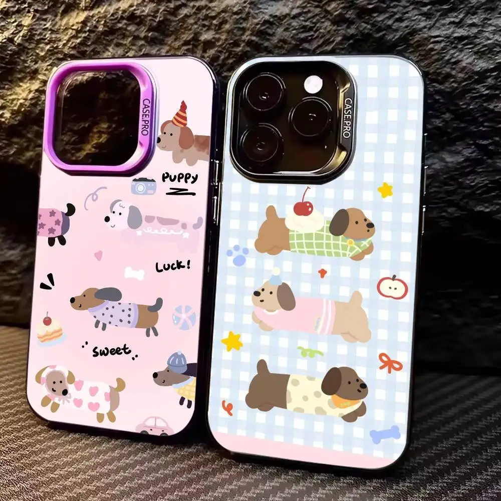 

COOL C-Cute-Dachshund K-Kawai Phone Case For iPhone17,16,15,14,13,12,11 Plus,Pro Max Colored Silver Plated Inside Cover