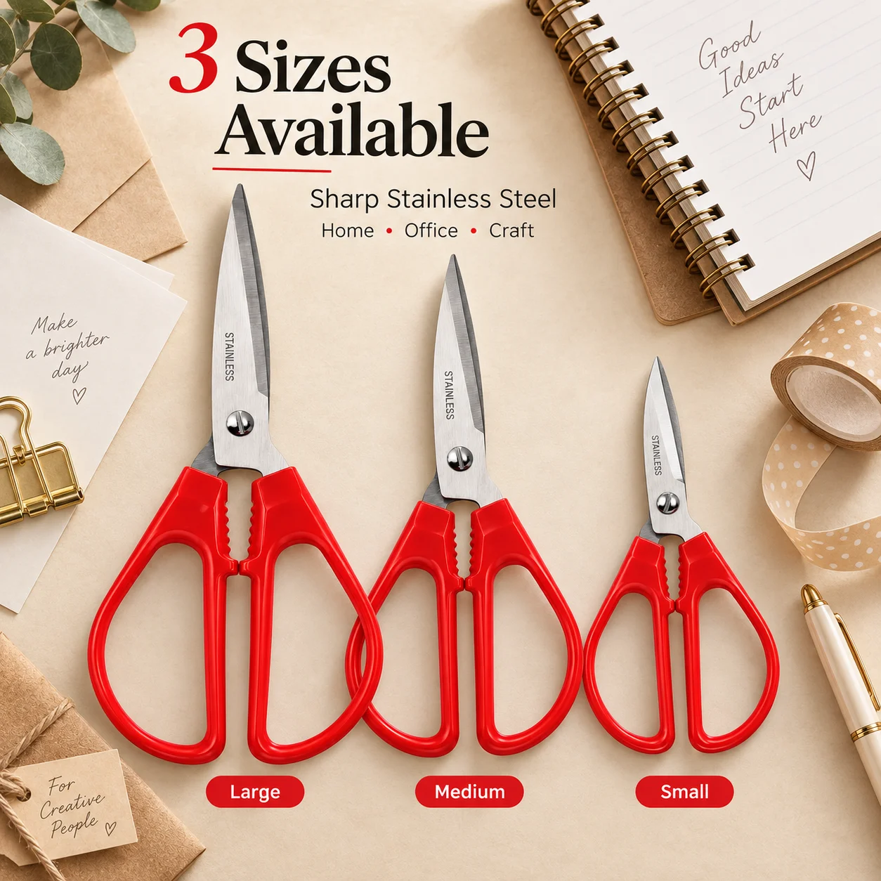 Multi-Purpose Stainless Steel Scissors, Office Paper Cutting Craft Shears, Household Stationery Art Scissors