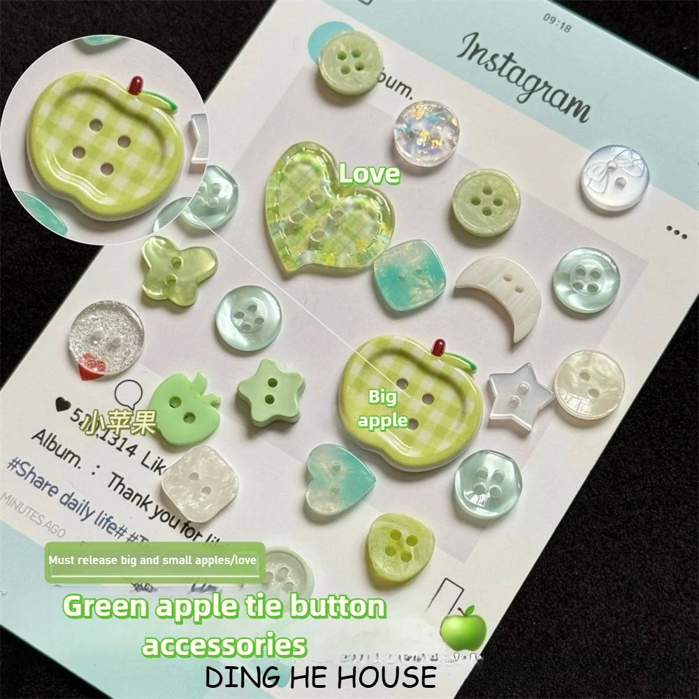 

New Green Apple Theme Button Ins Handmade DIY Scrapbook Garment Decoration Cute Cartoon Translucent Mixed Bracelet Accessories
