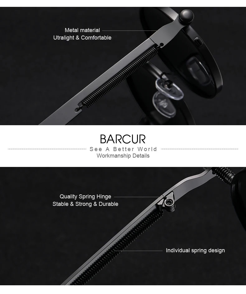 BARCUR Runde Sonnenbrille für Herren, polarisiert, Retro, Steampunk, Sonnenbrille für Damen, Vintage-Stil, UV400, Brillenzubehör, Oculos – Detail 5