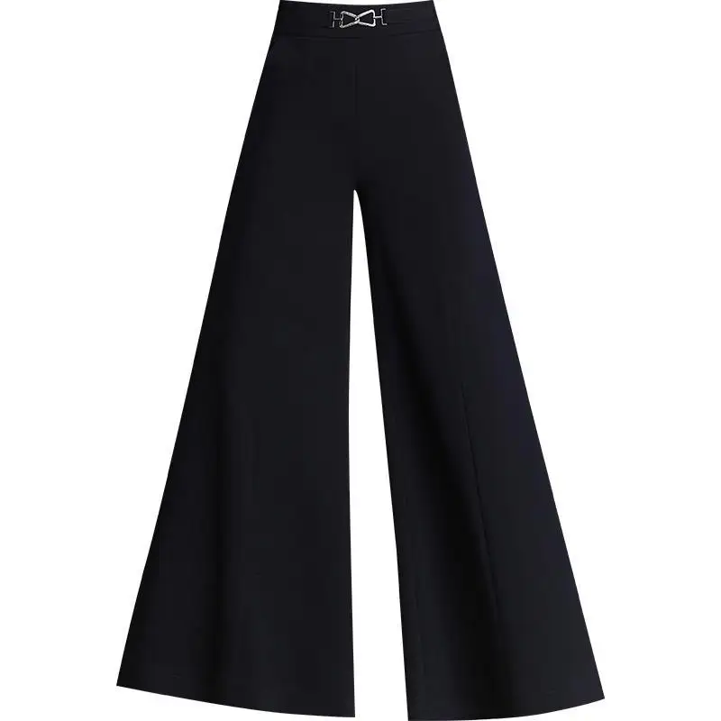 Korean Clothing Women Black Flare Pants Spring Autumn Office Lady Versatile Loose Fashion Casual High Waist Wide Leg Trousers