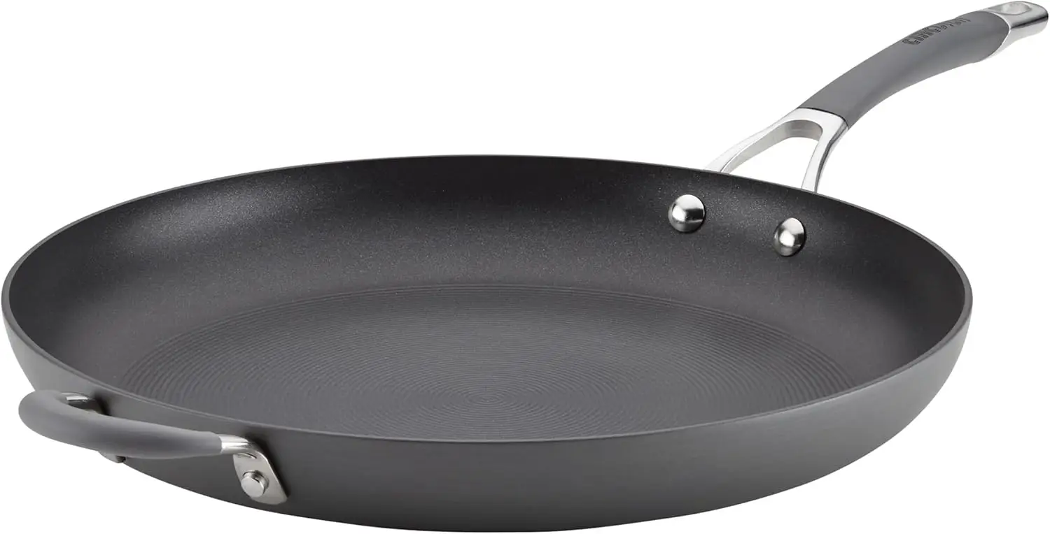 83906  Radiance Hard Anodized Nonstick Frying Pan / Fry Pan / Hard Anodized Skillet with Helper Handle - 14 Inch, Gray