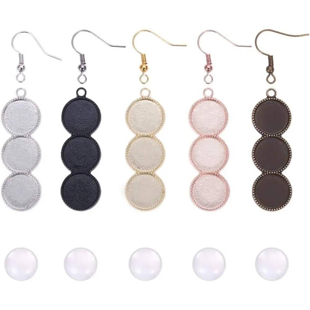 40 Sets 3-Consecutive Earring Blanks, 40pcs 8 Colors Round Earring Bezel Trays Backs Base Blank, 120pcs Glass Cabochon Dome