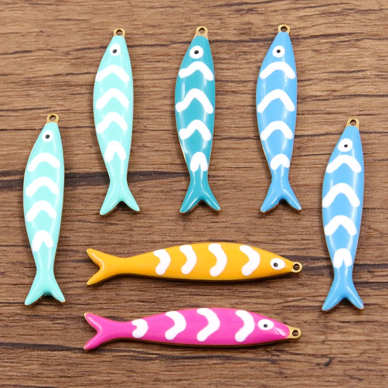 2Pcs 5 Color Two-sided Drip Oil Stainless Steel Marine Organism Pendant Fish  Charm DIY For Jewelry Making