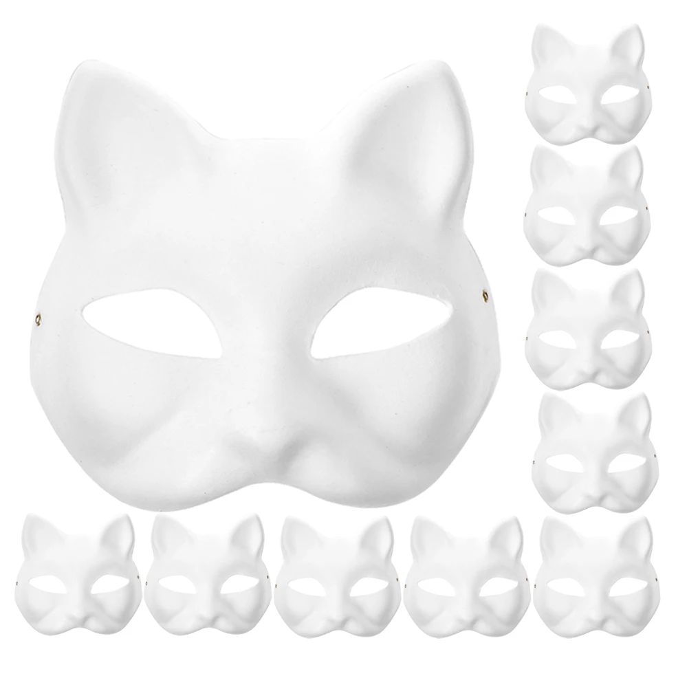 

24pcs Cat Mask Blank White DIY Pulp Masks for Party Masquerade Prom Wedding Halloween Animal Masks H Painting Prop