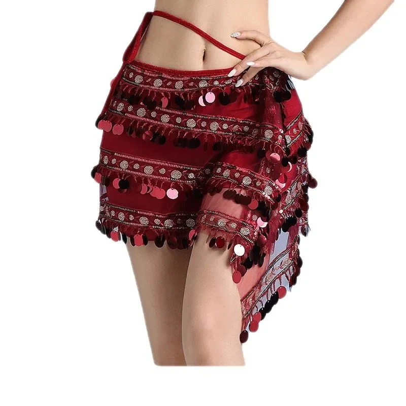 

Belly Dance Hip Scarf Sequins Skirts Belly Dancing Belt Bellydance Performance Costume Women India Sexy Tassel Hip Wrap Skirt