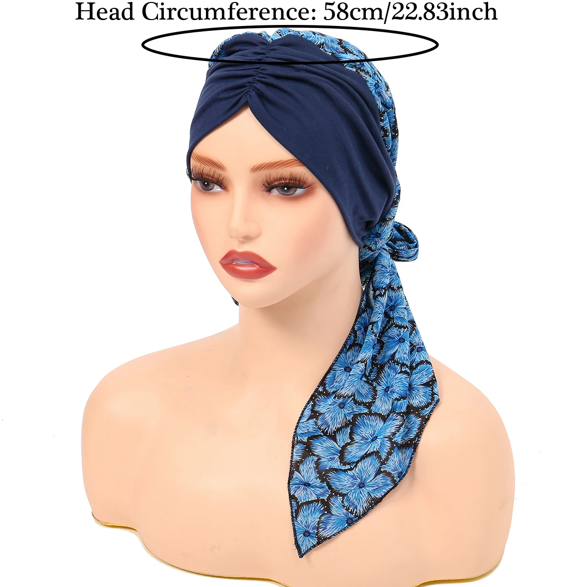 Berretto turbante pre-annodato da donna Hijab musulmano Cancro Chemio Fiore Stampa Cappello Copertura Perdita di capelli Sciarpa per la testa Avvolgere Bandana elasticizzata