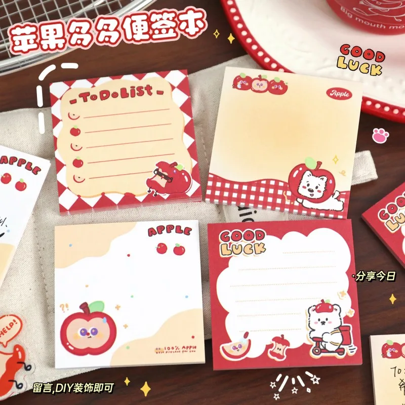 Cute Apple Memo Pad Cartoon Decorative Non-Sticky Note Sheets for Journaling And Scrapbooking, 50 Sheets Student Sticky Notes.