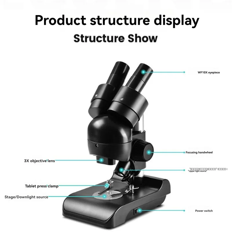 ES1057 Binocular Microscope Kit 30X Magnification Biological Microscope Scientific Experiment Anatomy