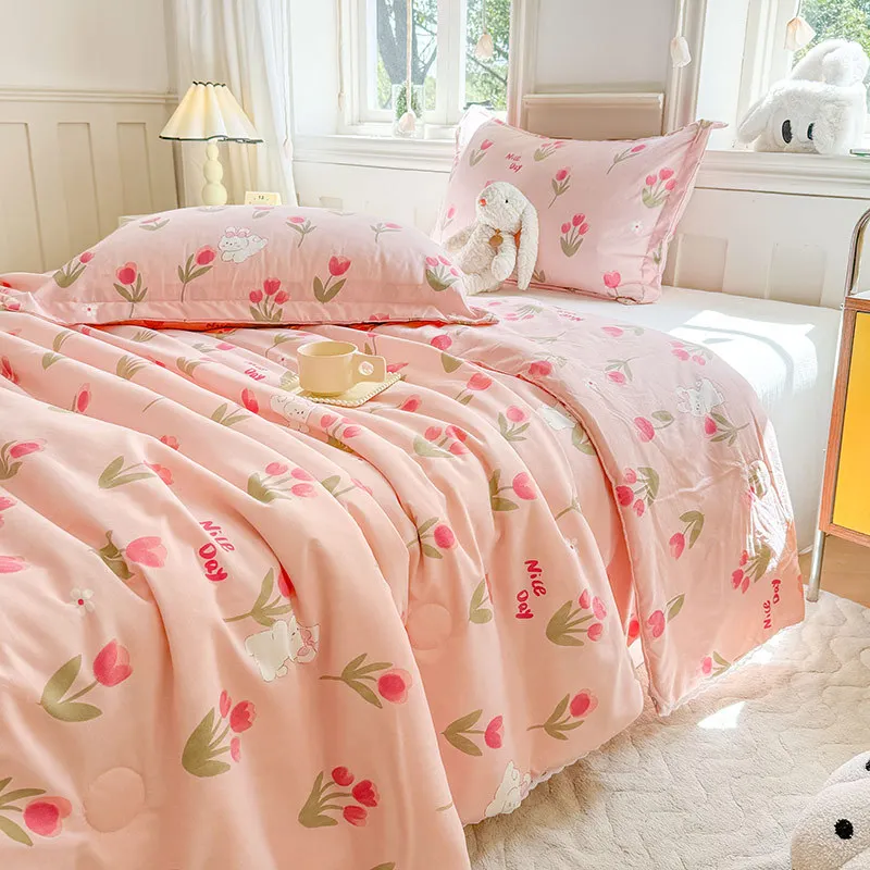 Summer Cool Quilt Comfor Quilt and Pillowcase Pastoral Floral Summer Household Yarn Lace Soft Quilt For Bed Washable Bedding