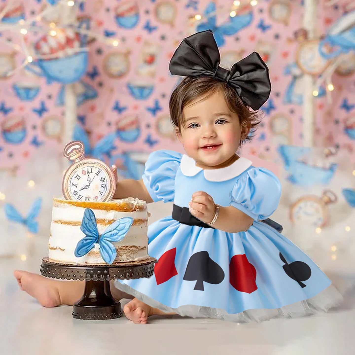 Girl Alice Lolita Dress Carnival Wonderland Alice Maid Blue Halloween Costume Servant Family 1st Birthday Princess Party Dresses