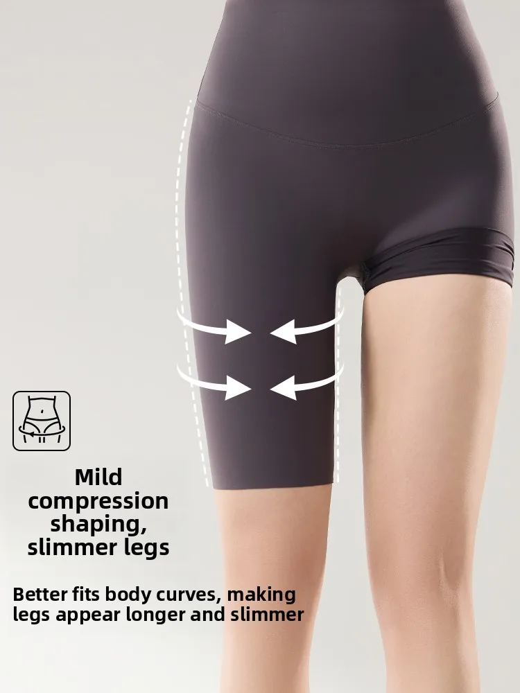 High-Waist Five-Quarter arkskin Pants Women's Summer No-Underwear Tummy Control No-Curl Yoga Fitn Gym Cycling Pants