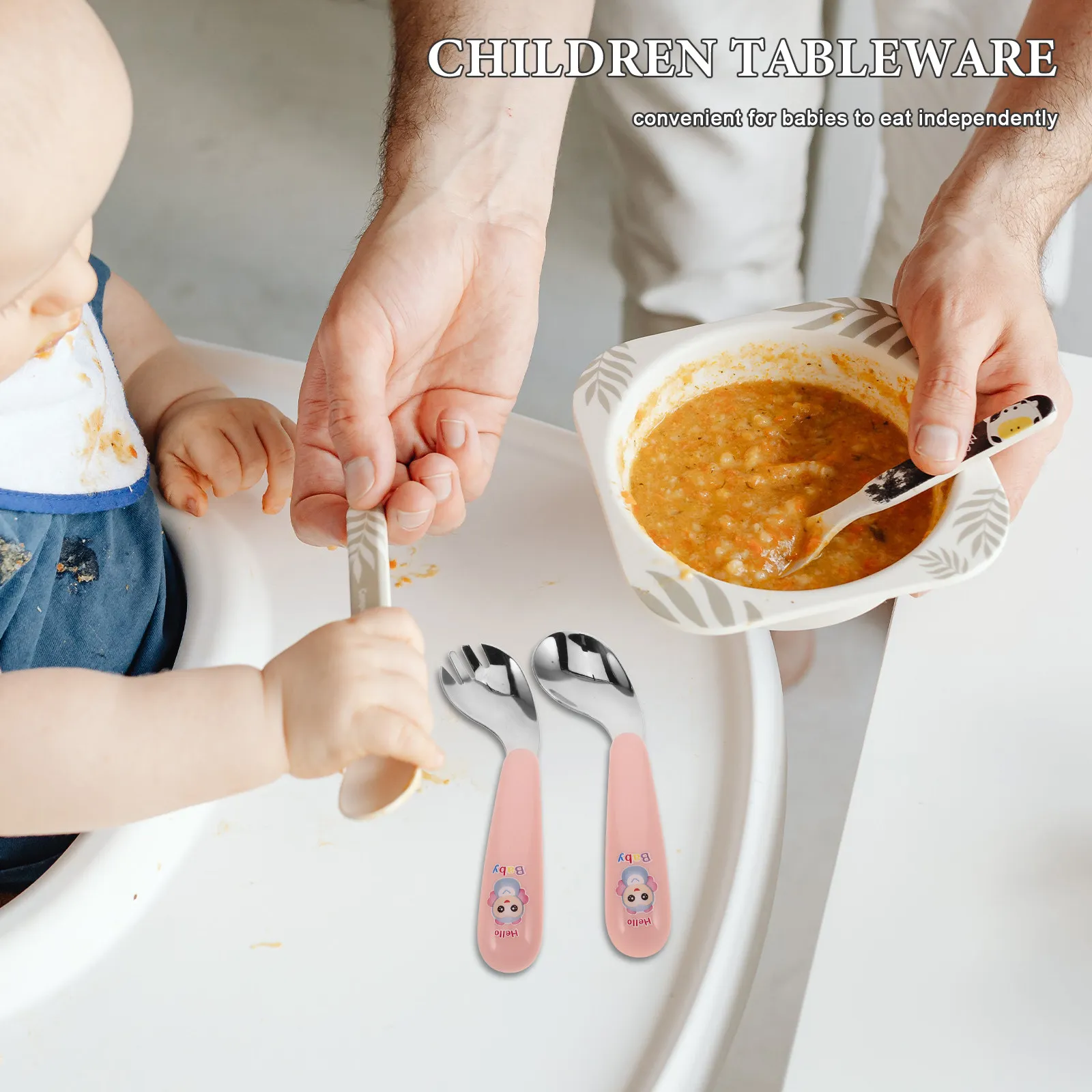 

1Pair Toddler Curved Spoon Fork Set Baby Utensils Feeding Self Feeding Travel Dinner Lunch Box Silverware Toddler Dinnerware