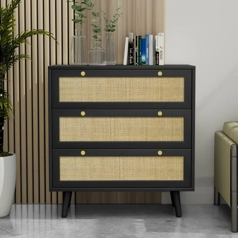 Anmytek bedroom dressing table, modern wooden drawer dressing table, rattan dressing table for bedroom living room