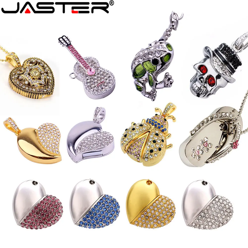 

JASTER Crystal Skull Metal Flash Drive USB2.0 4GB 8GB 16GB 32GB 64GB 128GB Green Frog External Storage Card Heart Creative Gift