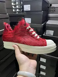 Ricks Nuove scarpe da uomo aggiornate Rosso Verde Grigio Rosa Nero Lungo crine di cavallo Strato basso in pelle bovina Appartamenti Owens Sneaker casual da donna