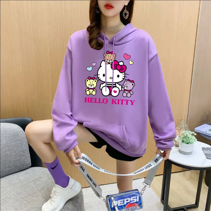 Sanrio Hellokitty Ins Super Hot Spring Autumn Winter Plush Thickened Sweater Girl Student Loose Top Casual Coat Christmas Gift