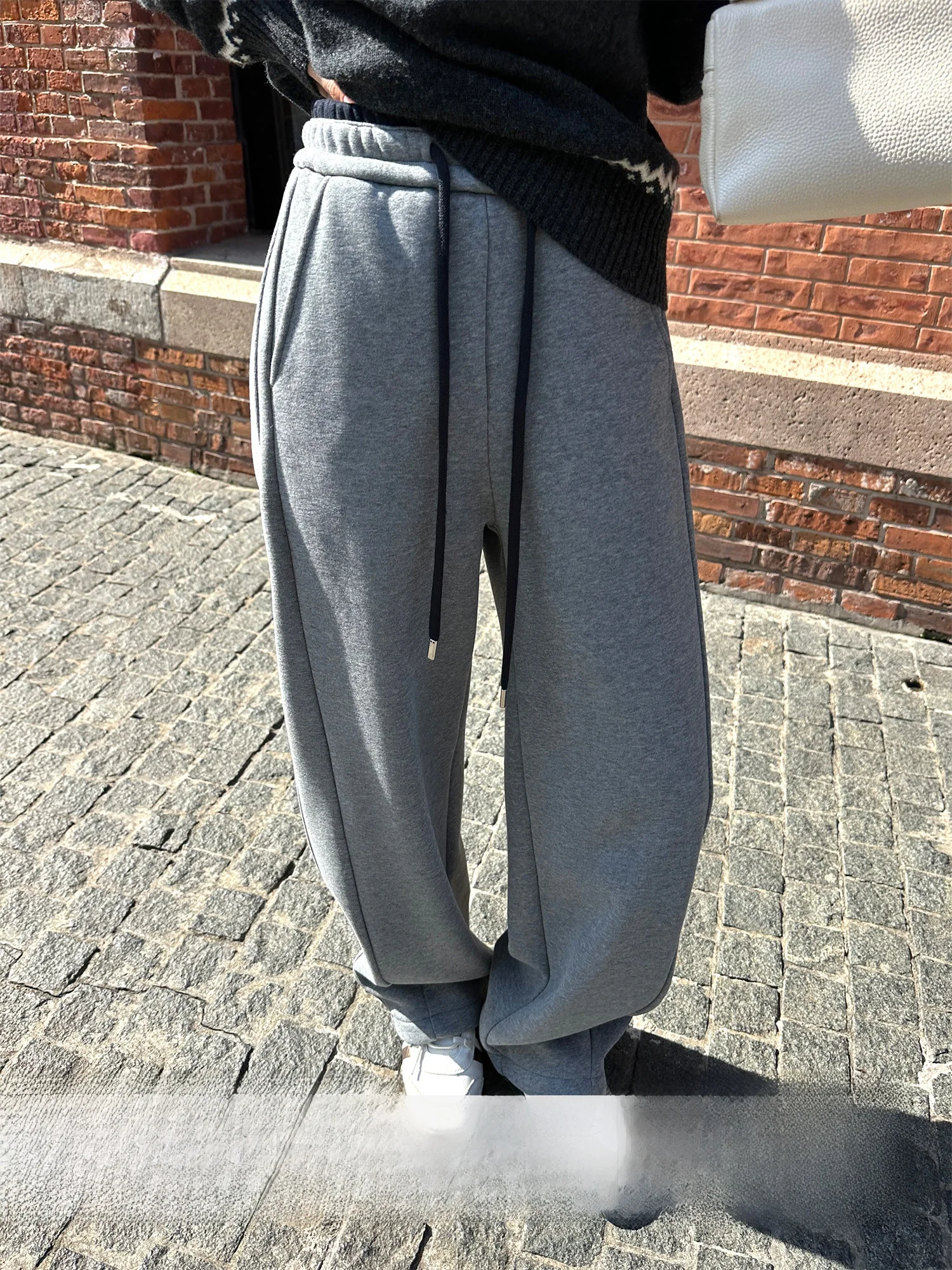 

Women's Fce Lined Loose Thiened Casual Pants ay Knife-ape Straight Leg Trousers Winter New Sle Korean Lazy Faion