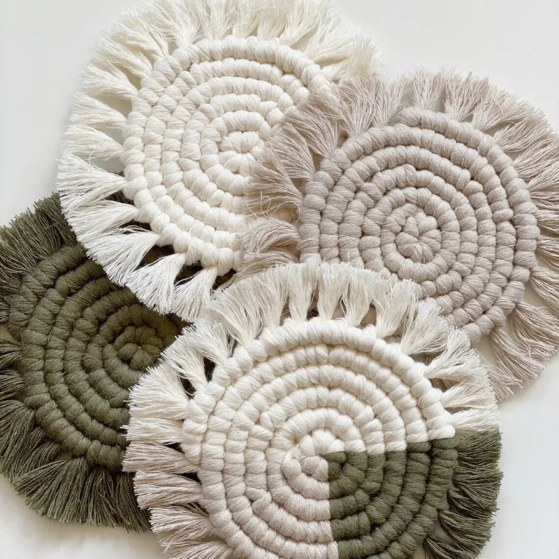 

1PC Hand-woven Placemat Bohemian Non-slip Coaster Restaurant Decoration Round Household Items Anti-scalding