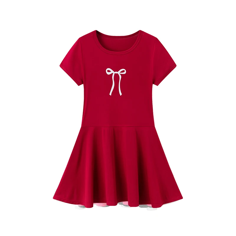 1/3-teiliges Mädchen-Sommerkleid, bequemes Freizeitkleid, süßes und niedliches Kleid mit Schleifendruck, Plissee-Kleid, Rundhals-Knielanger Rock – Detail 14
